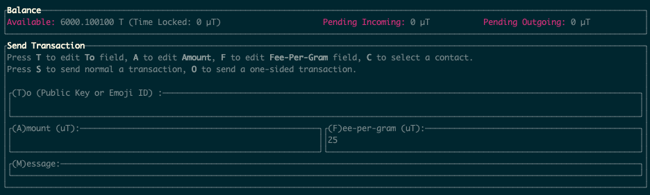 Sending a transaction in Tari Console Wallet